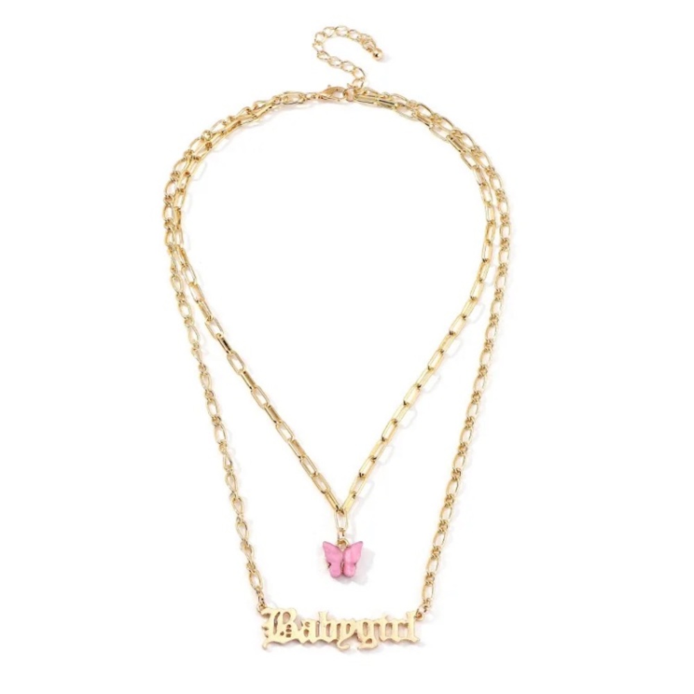 Fashion Butterfly Double Layer Letter Pendant Necklace Jewelry For Women